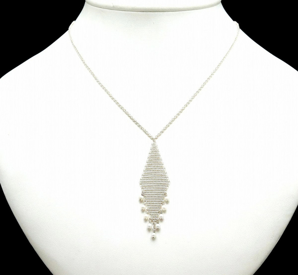 TIFFANYCo Tiffany Pearl Mesh Pendant Necklace Silver